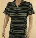 Mens Versace Black wth Green- Blue & White Stripe Polo Shirt