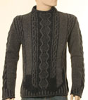 Versace Mens Versace Navy & Dark Grey Mix Turtle Neck with Side Zip Wool Mix Sweater