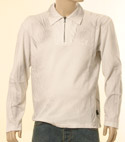 Mens White 1/4 Zip with Faded Dark Grey Print Long Sleeve Polo Shirt