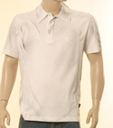 Mens White Short Sleeve Polo Shirt With Faded Grey Print
