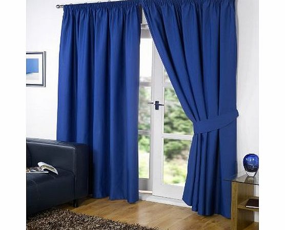 Viceroybedding Pair of BLUE 46`` Width x 54`` Drop , Supersoft Thermal BLACKOUT Curtains INCLUDING PAIR OF MATCHING TIE BACKS, Winter Warm but Summer Cool by VICEROY BEDDING