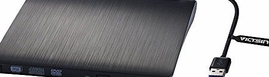 VicTsing External DVD Drive, VicTsing Latest USB 3.0 Slim Portable External CD-RW Drive DVD-RW Combo Burner Player For Macbook Air, Macbook Pro, Dell, Acer and Laptop Notebook PC Desktop Computer, Black