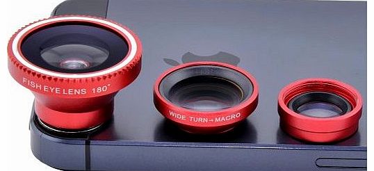 VicTsing Magnetic Detachable Fish-Eye Lens Wide Angle Micro Lens 3-in-1 Kits Red for iphone 6 / 6 Plus 5 5C 5S 4S 4 3GS ipad Air ipad mini ipad 5 4 3 2 Samsung Galaxy S4 S3 S2 Note 3 2 1 Sony Xperia