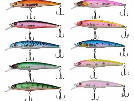 Minnow Crankbait Fishing Hard Lures Laser Luster Bait (Pack of 10), 4.3-Inch