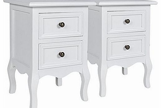 Set of 2 White Two-drawer Nightstands