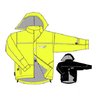 Fully waterproof.  All seams taped.  Concealed tie cord hood.  MP3/Mobile zipped pocket.  Breathable