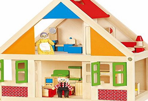 Viga Wooden Dolls House with 24 pieces of Furniture #56254A
