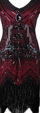 Vikoros Women 1920s Gastby Sequin Art Nouveau Embellished Fringed Cocktail Dresses