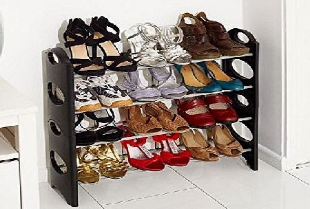 Vinsani 4 Tier Free Standing Shoe Rack Stand Storage Organiser Shelf Home Furniture (Black)