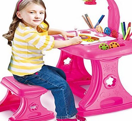 Vinsani Childrens Projector Colouring and Learning Activity desk and Easel with stool