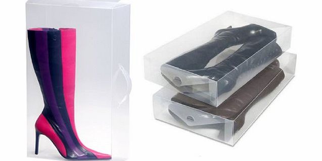 Vinsani CLEAR TRANSPARENT VENTILATED PLASTIC FOLDABLE STACKABLE BOOTS SHOE STORAGE ORGANISER BOX (5 PACK)