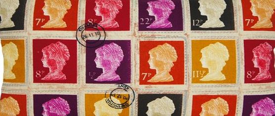 Vintage look Cushion Pillow Cover Mulberry Colour Rectangular First Class Stamps Vintage Look Printed Cotton Fabric Rectangular