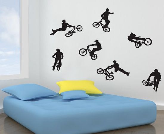 - Bmx Bike Wall Stickers Set Of 7 Removable, Easy To Remove, ChildrenS Wall Stickers, Art Mural, Art Decor, Sticker Diy Deco : Black -- Large