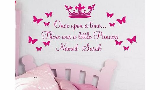 Vinylgraphicsonline  Personalised Once Upon A Time Princess Wall Art Sticker Quote For Girls Bedrooms Baby Pink Medium 80Cmx50Cm