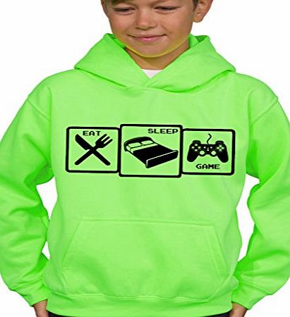 Vinylworld Boys Electric Fluorescent Green Sweater Hoodie Eat, Sleep, Game (7/8 years)