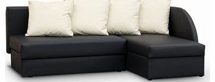 Black Faux leather Corner Sofa Bed - Viola