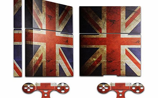 Virano Flags UK 2, Skin Sticker Decal Vinyl Wrap Cover Protector with Leather Effect Laminate and Colorful Design for PS4 Play Station 4 Set for Game Console and 2 Controllers.