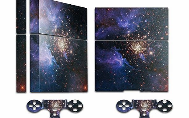 Virano Space 10129, Cosmos, Skin Sticker Decal Vinyl Wrap Cover Protector with Leather Effect Laminate and Colorful Design for PS4 Play Station 4 Set for Game Console and 2 Controllers.