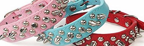 Vivi Bear Metal Punk Style Spiked PU Leather Pet Dog Collar Belt Fashion Dogs Collar 2.5cm Wide (XS 2.5*30cm, Pink)