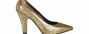 Gold textured leather court shoes