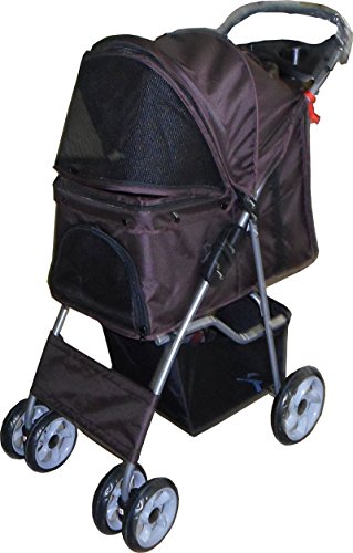 Vivo Brown Dog Puppy Cat Pet Travel Stroller Pushchair Pram Jogger Buggy With Two Front Swivel Wheels And Rear Brake