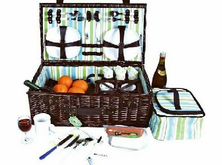 Vivo Country VivoCountry Luxury 4 Person Deluxe Natural English Willow Picnic Basket Hamper with Cutlery, Corkscrew, Cooler Bag, Glasses, Plates
