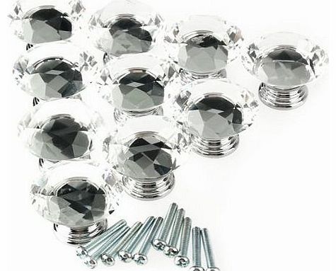 10Pc 40mm Crystal Glass Diamond Shape Cabinet Knob Drawer Pull Handle Kitchen