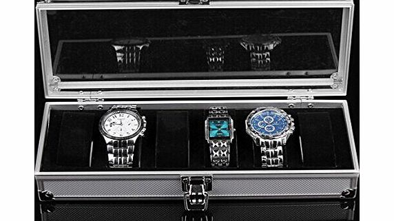 Aluminum Box 6 Grid Slots Watch Jewelry Display Storage Organizer Case (Silver)