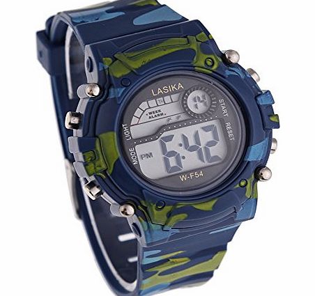 Vktech Children Boys Camouflage Swimming Sports Digital Wrist Watch Waterproof New (Blue)