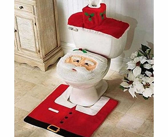 Vktech Christmas decoration Santa toilet Set seat cover amp; rug amp; tissue box cover set Gift