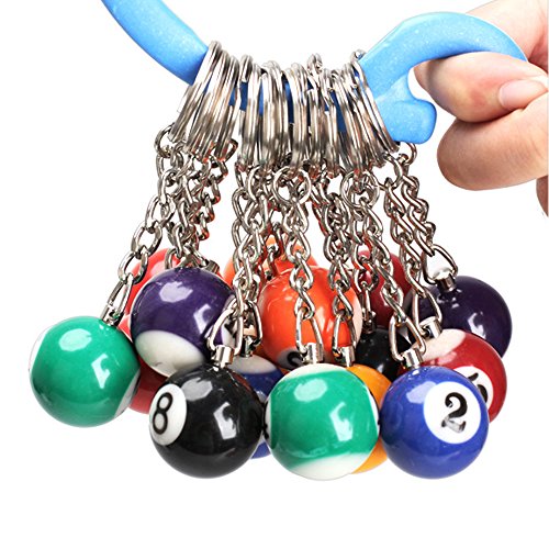 Pack of 16 Billiard Pool Pendant Keychain Snooker Table Ball Key Ring Gift