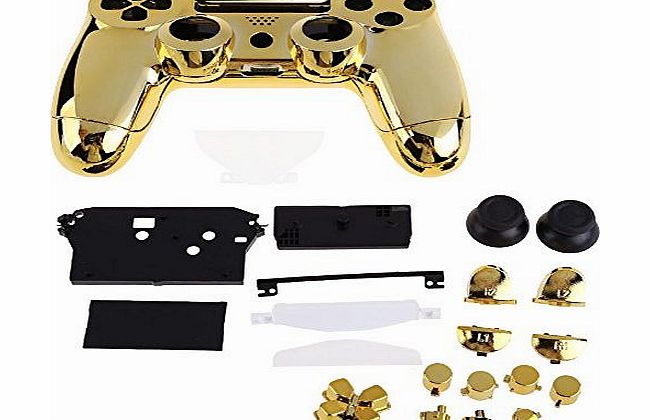 Vktech PS4 Front Back Housing Controller Game Shell Polished Glossy Case Part (Gold Plating)