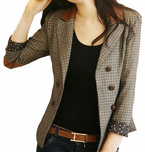 Womens Vintage Style Double Breasted Check Blazer Suit Ladies Jacket Coat L