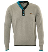 Grey and Aqua Sweater with Button