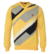 Yellow, Grey and Black V-Neck Sweater