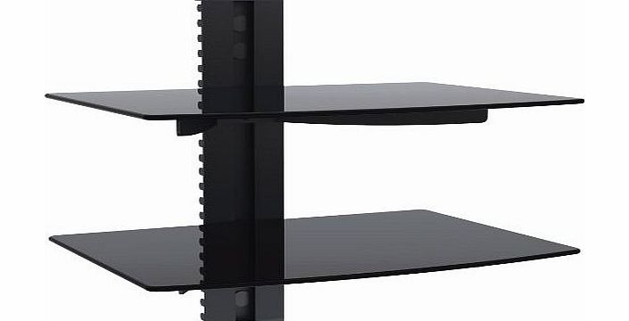 2x Black Floating Shelf with Strengthened Tempered Glass for DVD Players/Cable Boxes/Games Consoles/TV Accessories