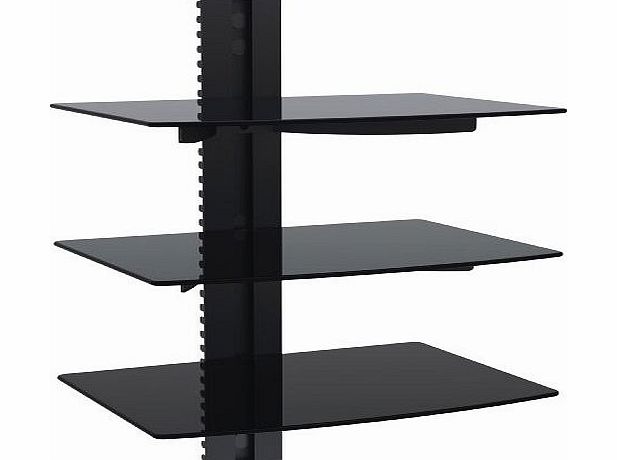 3x Black Floating Shelf with Strengthened Tempered Glass for DVD Players/Cable Boxes/Games Consoles/TV Accessories