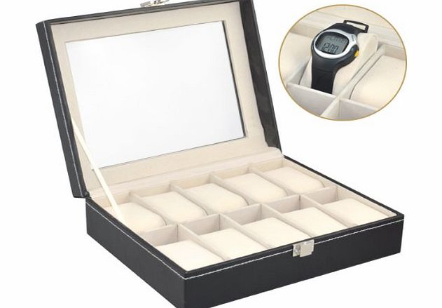 VonHaus Faux Leather 10x Watch/Jewellery Display Case Watch Box Black