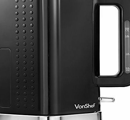 VonShef 3000W 1.7 Litre Black amp; Chrome Cordless Electric Rapid Boil Jug Kettle