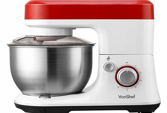 VonShef 650W Mini Red Table Food Stand Mixer Blender Whisk Machine with Splash Guard