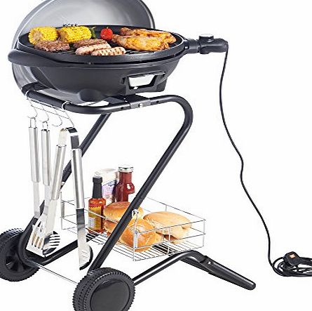 VonShef Electric Silver Indoor Grill Indoor and Outdoor BBQ Barbecue Grill with 5 Temperature Settings amp; Built In Thermometer Gauge - FREE 2 Year Warranty