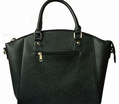 New Vorchii JET BLACK Premium Luxury Womens / Ladies Designer Celebrity Style Faux Leather Tote Shoulder Handbag / Bag