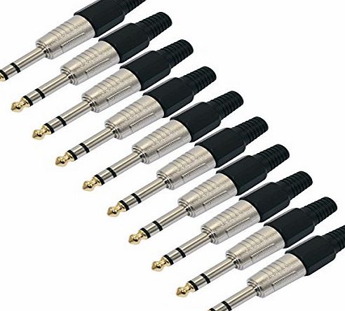VOSO 10 Pcs 6.35mm 1/4 inch Stereo Jack Connector Plug Gold Plated Tip for DIY # 2302410