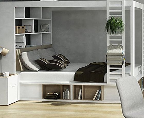 Vox 4you 4 poster king bed with storage amp; shelves in white