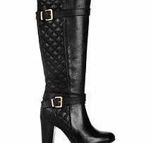 Black leather and buckle heeled boots