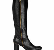 Black lizard-effect leather boots