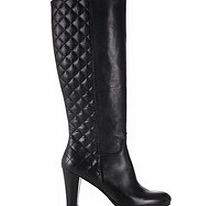 Black quilted leather heeled boot
