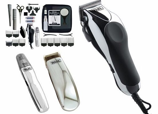 Chrome Pro Deluxe Mains Hair Clipper, Trimmer & Nasal Trimmer Set Chrome 79524-810 Gift Set