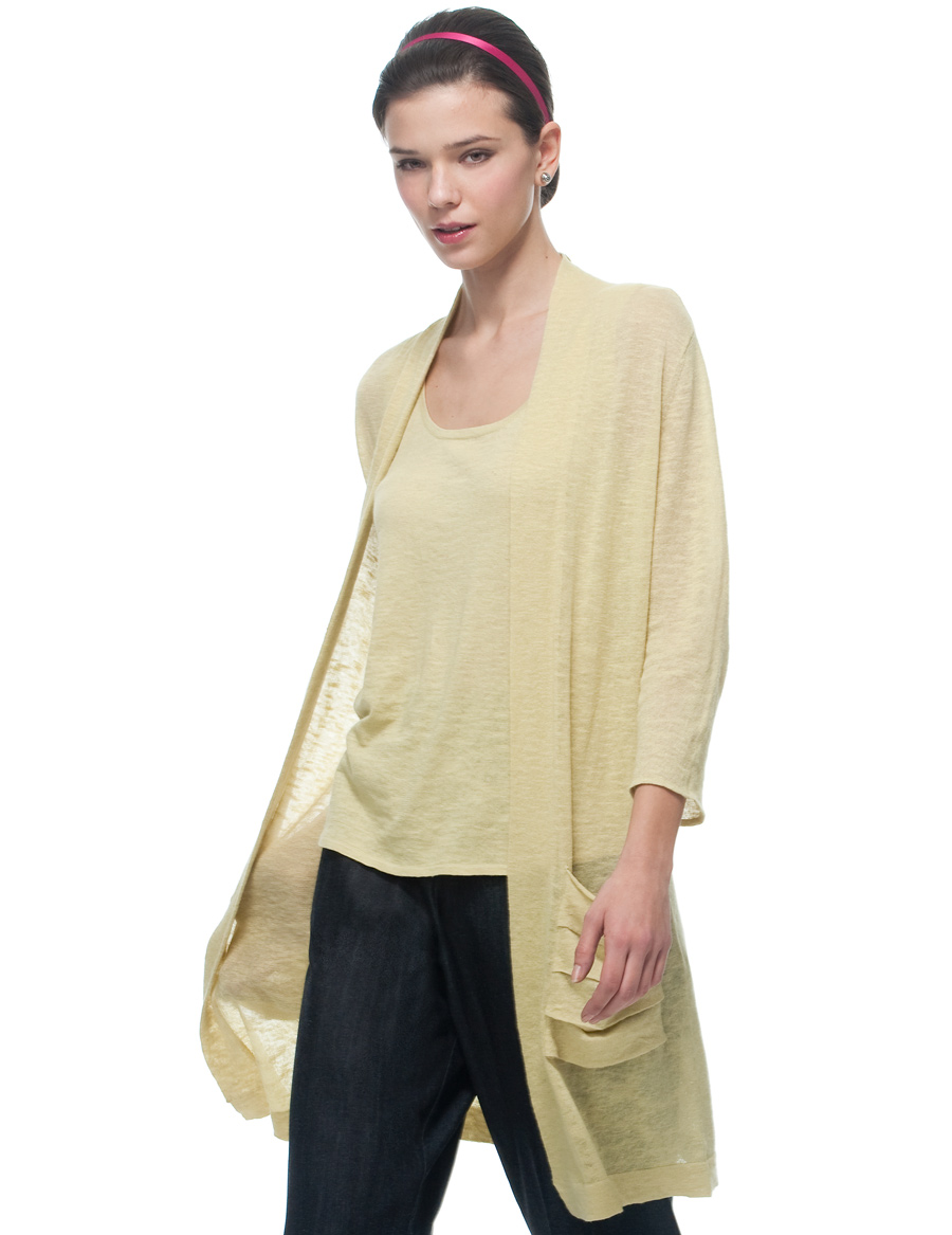 Linen Cardigan with Slopped Pockets