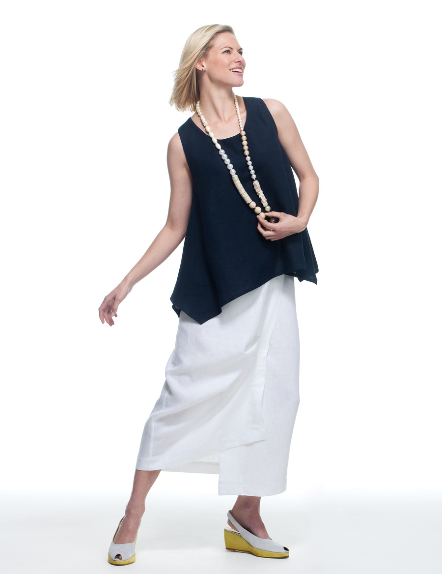 Linen Ruched-front Wrap Skirt